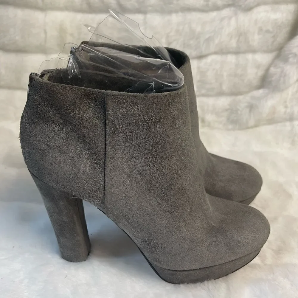 Michael Kors gray leather suede ankle platform boots with back zipper si…